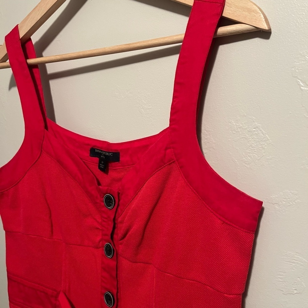 Banana Republic Seamed Button Down Red Mini Dress Size 8P Preppy Cocktail Hour - Picture 6 of 13